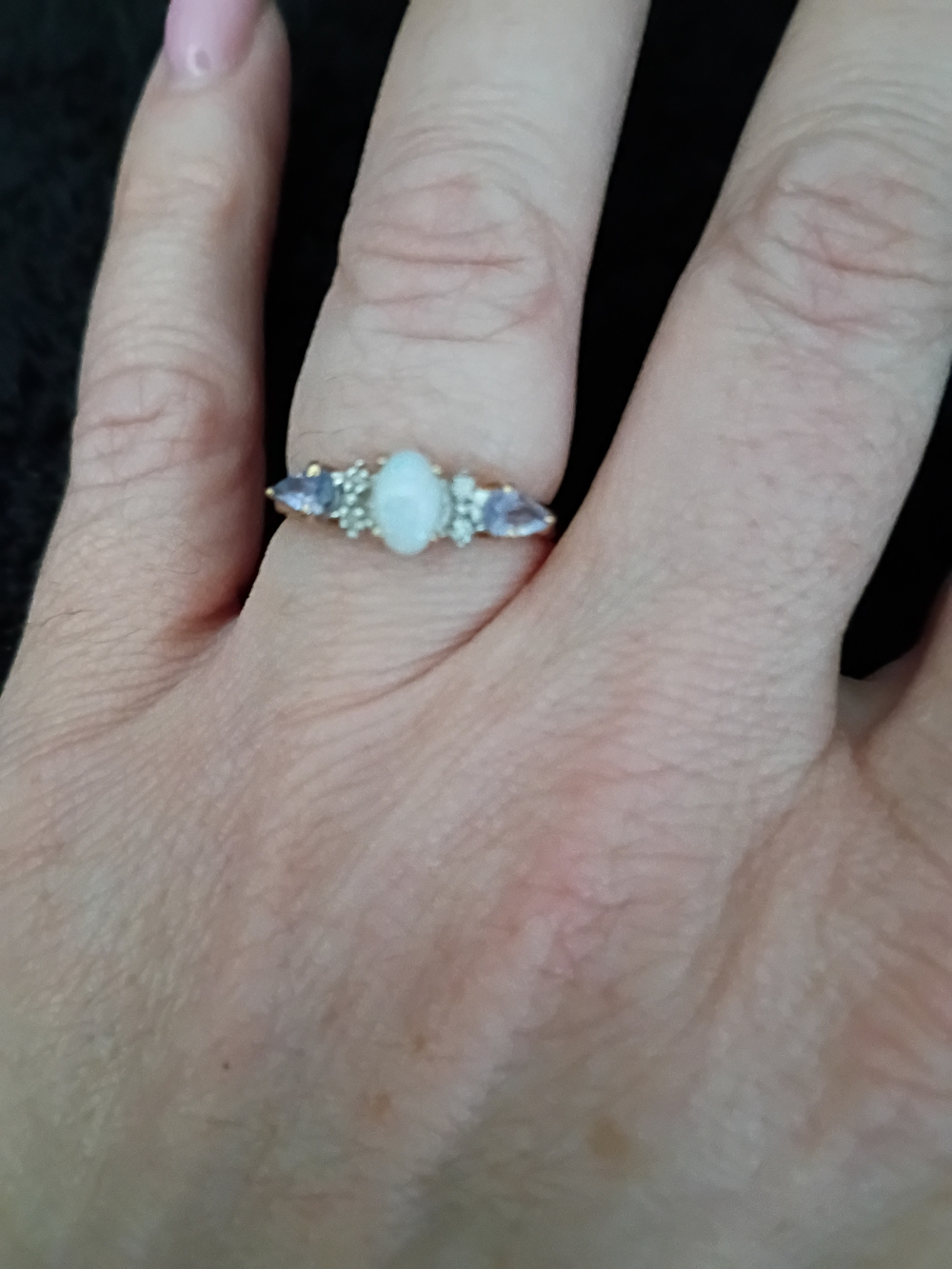 14k Gold Opal and Tanzanite Stone Women's Ring - Elegant Accent